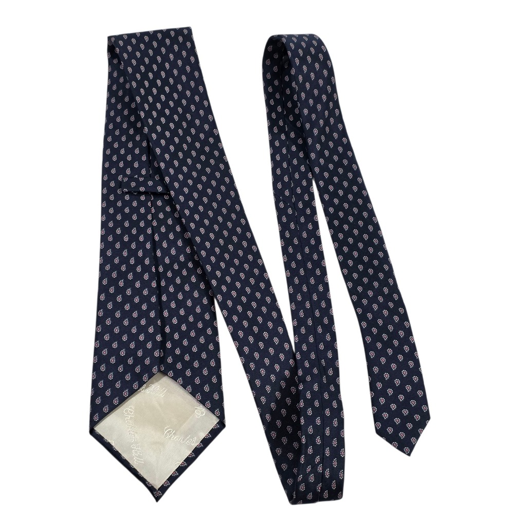 Charles Hill Mens Necktie Luxury Navy Blue Floral Silk Woven Classic Preppy